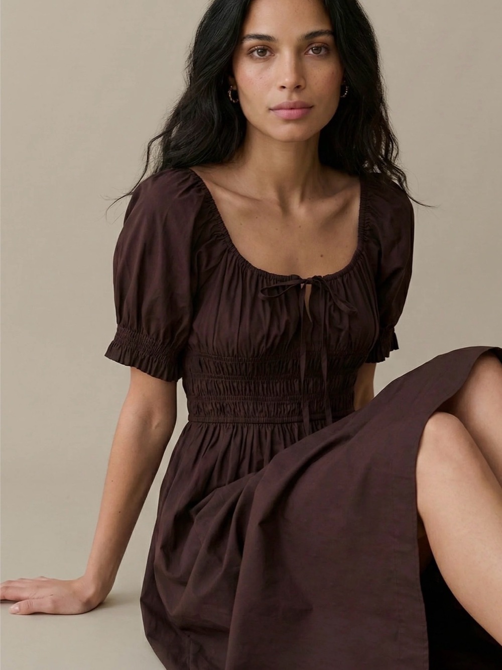 Few Moda | Sorella Atelier Fenella Cotton Dress in Dark Brown - Picture 2 of 5